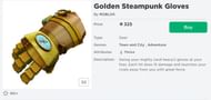  The Golden Steampunk Gloves gear piece from the Roblox Avatar Shop. (Image via Roblox.com)